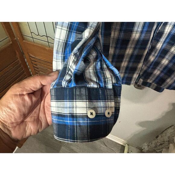 Beverly Hills Polo Club Black Label Blue Plaid Button Down Shirt Size L - Picture 8 of 10